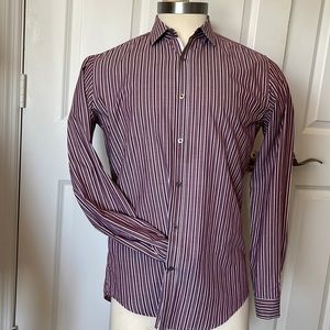 LIKE NEW HUGO BOSS DRESS SHIRT. Sz M. Two tone plum w/white stripes. EXCELLENT!